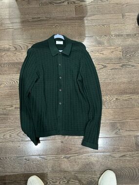 Old Navy Dark Green Knit Button-Up Dress Shirt